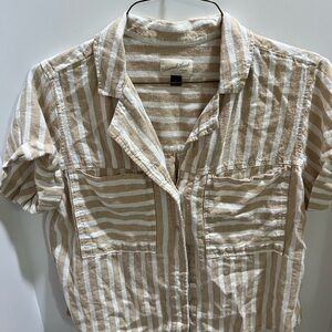 Universal Thread striped Beige Button-Up Women Top - small